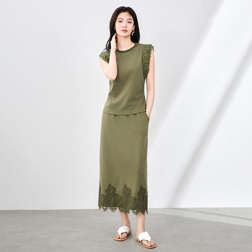 「高货wl」全新升级【铂金会员330/天猫439/差价109】(99833)洛诗琳气质蕾丝拼接收腰显瘦无袖上衣直筒半裙两件套装女wl99833 商品图1