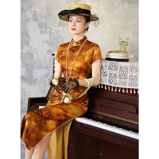 年轻款高档真丝提花，桑蚕丝高端旗袍裙YY-2458 商品图3