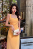 Le Malene 黄色桃心领吊带褶皱收腰连衣裙 19932 商品缩略图2