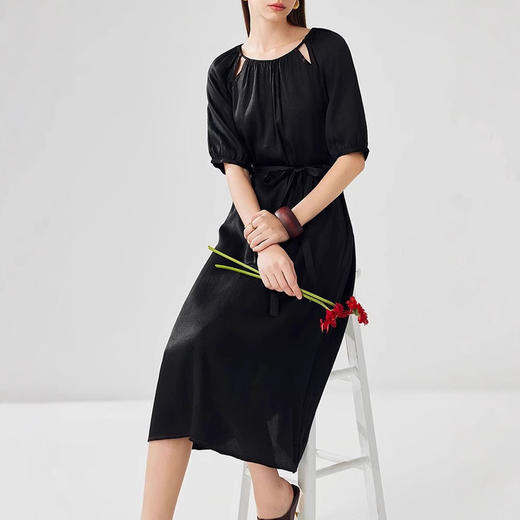 丁摩 真丝香云纱冠乐绉连衣裙XZ33889 商品图0