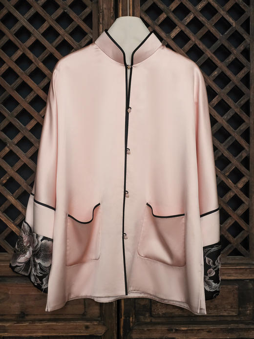 盛唐牡丹大师系列| 重缎牡丹刺绣丝毛外套-粉色 商品图0