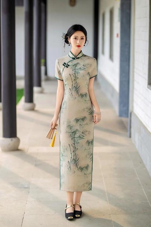 ELLA JADE 气质绿色竹叶旗袍连衣裙 20052 商品图0