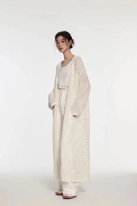 Kai & Kiera 米白色针织洞洞款长开衫外套 20061