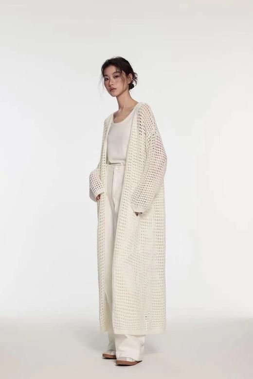 Kai & Kiera 米白色针织洞洞款长开衫外套 20061 商品图0