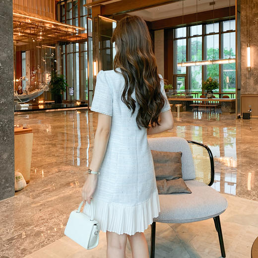 奢姿大码女装2025夏季减龄小香风拼接百褶连衣裙胖妹妹时尚裙子9952869761 商品图3