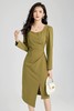 Le Malene 橄榄绿色方领长袖连衣裙 19935 商品缩略图3