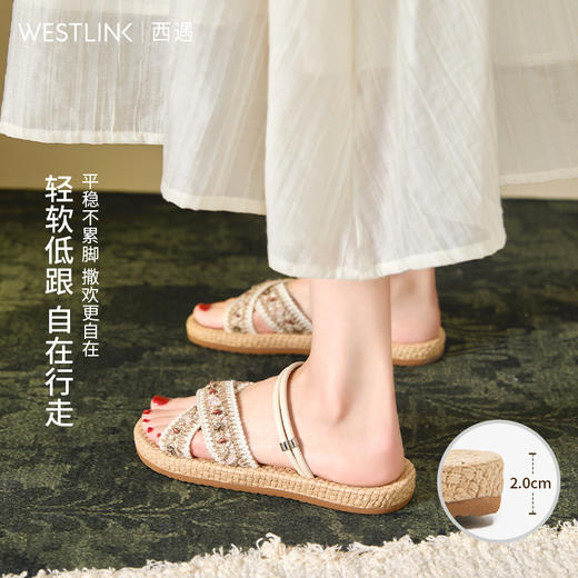 西遇平底凉拖鞋女外穿新款夏季波西米亚民族风海边凉鞋一字拖D0056633 商品图2
