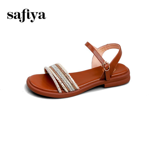 Safiya/索菲娅不累脚轻便休闲民族风一字扣带平底复古凉鞋2025SFD2115373/SFD2115M73 商品图4