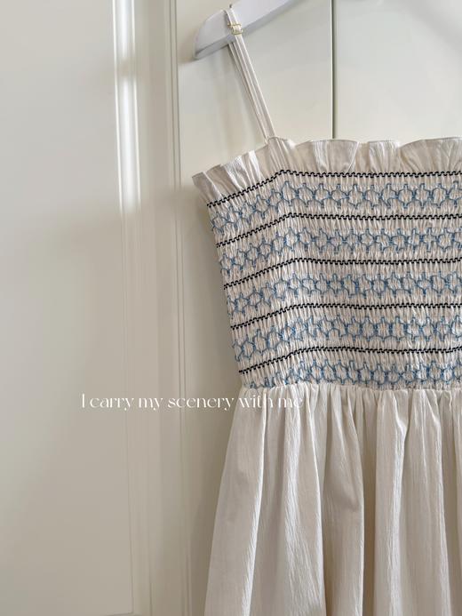 巴黎漫步｜特殊花型打揽 天然有机竹纤维亚麻兰精天丝混纺面料吊带裙  杏色 商品图1