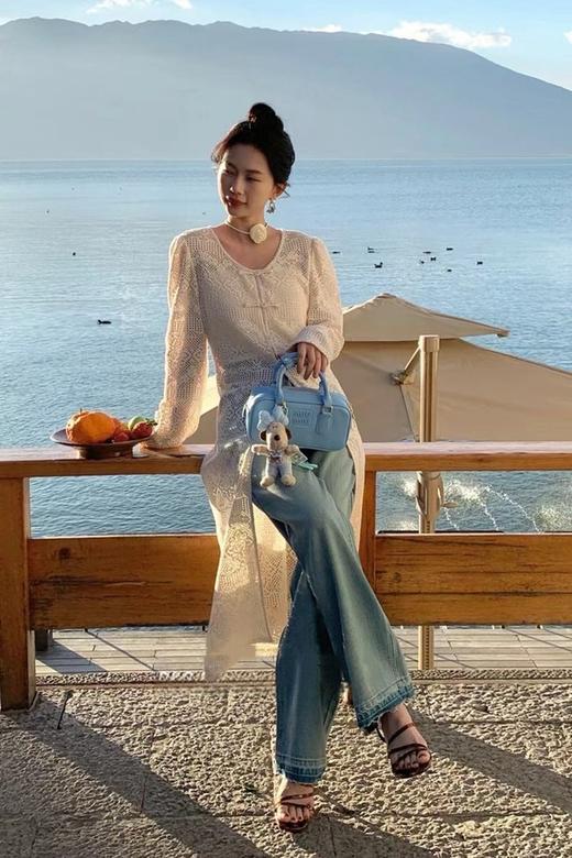 LNNNS 米色蕾丝钩花长款罩衫连衣裙 20027 商品图3