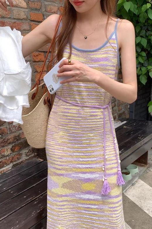 SIA SAYLOR 落日紫条纹针织吊带连衣裙 18472 商品图0