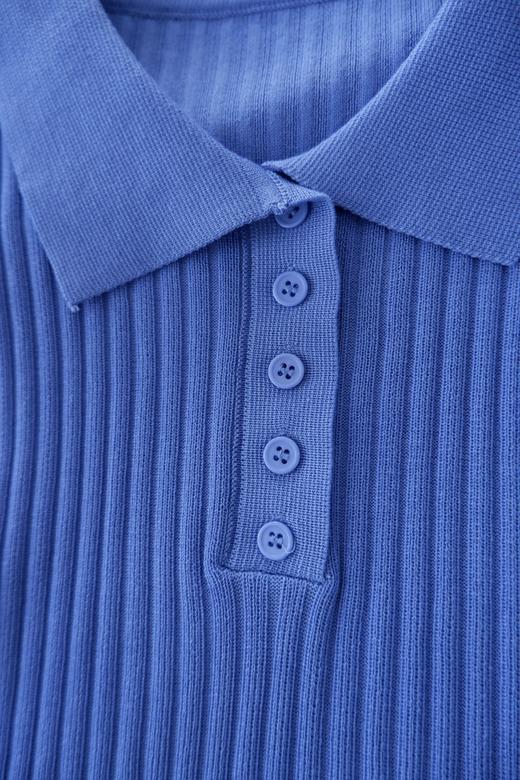 直发【M822】巨显白~克莱因蓝冰丝针织短袖polo衫显瘦减龄上衣 商品图5