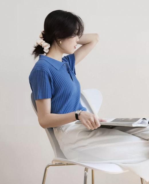 直发【M822】巨显白~克莱因蓝冰丝针织短袖polo衫显瘦减龄上衣 商品图2