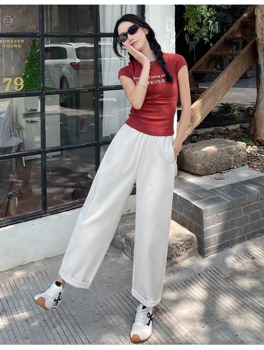 舒适水洗棉！2025哈伦裤女款宽松舒适萝卜裤慵懒风阔腿高腰奶奶裤白色休闲裤夏款！ 商品图0