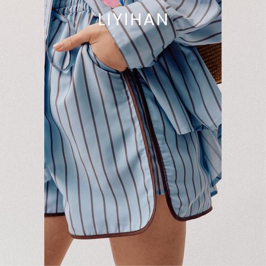 LIYIHAN稿线  高密简约抽褶条纹撞色边短裤松弛 商品图3