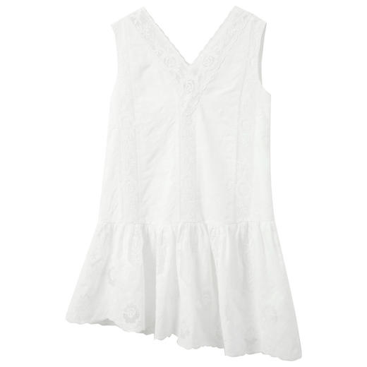 三彩2025夏季新款蕾丝小白裙连衣裙无袖V领A字裙短裙浪漫度假M 商品图4