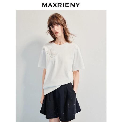 3件8折MAXRIENY2025夏季新款百搭圆领T恤蝴蝶仙子上衣白色简约经(货号:MF86TS001) 商品图2