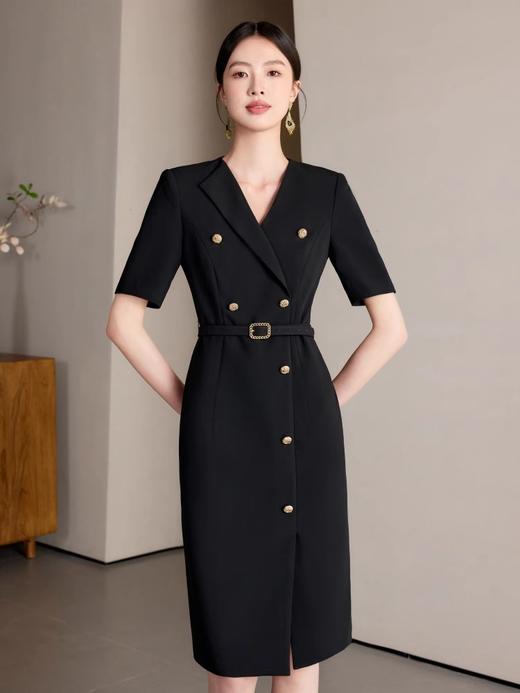 IWY/高端黑色职业西装连衣裙女夏季短袖正式场合高级感通勤职场裙子WQ168 商品图2