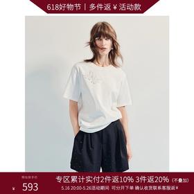 3件8折MAXRIENY2025夏季新款百搭圆领T恤蝴蝶仙子上衣白色简约经(货号:MF86TS001)