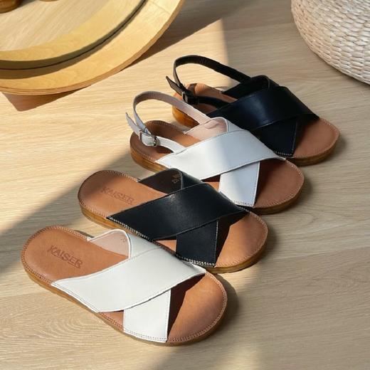 【懒人百搭款，遮肉显脚小】夏季新款女意大利凯撒KAISER软底软面牛皮凉鞋外穿时尚松弛感厚底勃肯拖鞋 商品图1