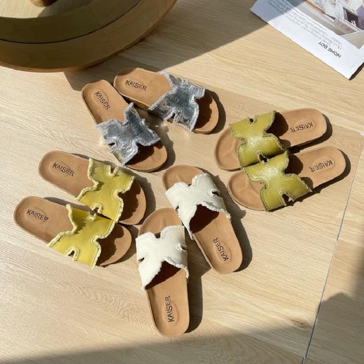 【懒人百搭款，遮肉显脚小】夏季新款女意大利凯撒KAISER软底软面牛皮凉鞋外穿时尚松弛感厚底勃肯拖鞋 商品图5