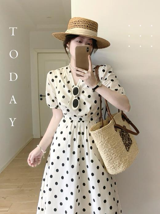 【百图lulu定制】【波点连衣裙】法式波点  弹力 收腰 茶歇连衣裙 商品图5