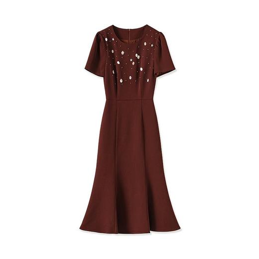 「高货wl」全新升级【铂金会员367/天猫499/差价132】(03831)洛诗琳法式端庄连衣裙2025夏季重工钉珠贝壳设计感鱼尾裙 商品图4