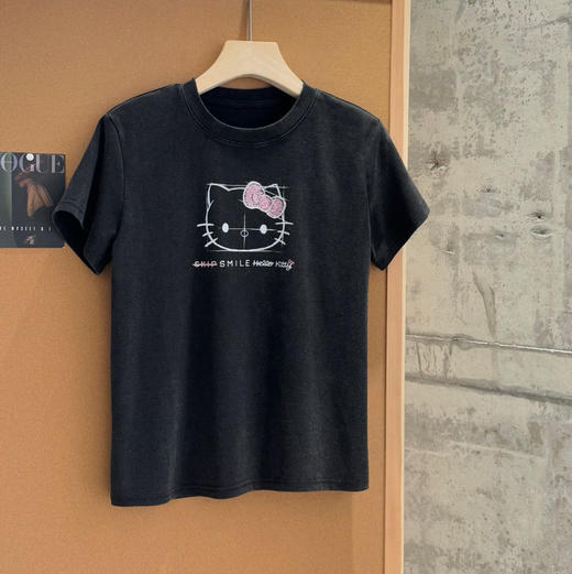 韩国订单Kitty猫做旧修身短袖T恤04241 商品图8
