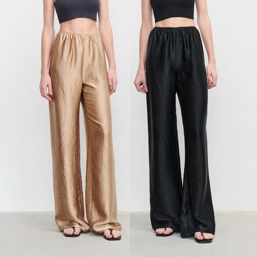 不易皱！2025高端进口新中式三醋酸面料缎面加长高个子直筒阔腿长裤女夏款！ 商品图0