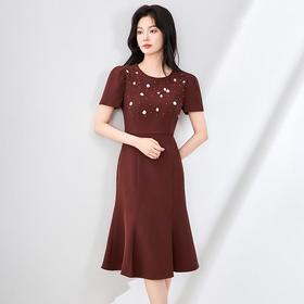 「高货wl」全新升级【铂金会员367/天猫499/差价132】(03831)洛诗琳法式端庄连衣裙2025夏季重工钉珠贝壳设计感鱼尾裙