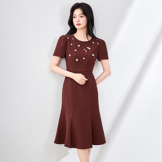 「高货wl」全新升级【铂金会员367/天猫499/差价132】(03831)洛诗琳法式端庄连衣裙2025夏季重工钉珠贝壳设计感鱼尾裙 商品图0