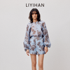 LIYIHAN花影  桑蚕丝圆领印花上衣度假休闲透气衬衫 商品缩略图0