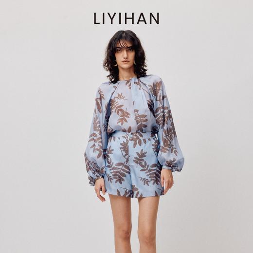 LIYIHAN花影  桑蚕丝圆领印花上衣度假休闲透气衬衫 商品图0