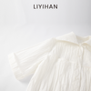 LIYIHAN  25夏棉褶皱纯色翻领短袖衬衫白色大翻领衬衫高级感 商品缩略图2