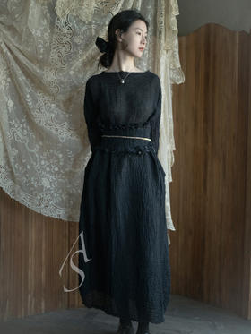 Daniela Gregis  黑色褶皱亚麻直身连衣裙