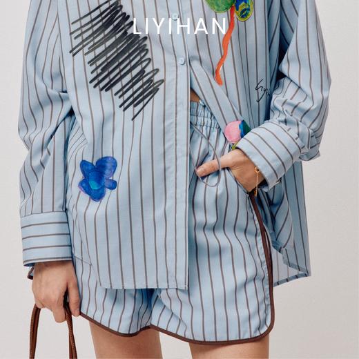 LIYIHAN稿线  高密简约抽褶条纹撞色边短裤松弛 商品图2