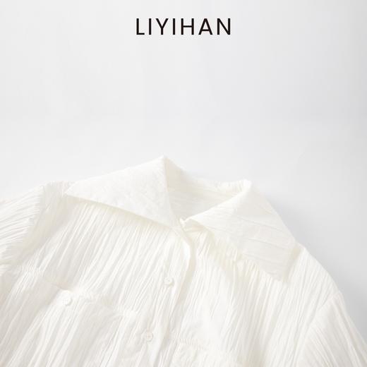 LIYIHAN  25夏棉褶皱纯色翻领短袖衬衫白色大翻领衬衫高级感 商品图1