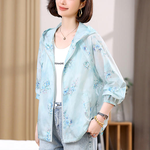 雀说轻薄防晒衣女外套新款休闲连帽印花薄款透气防晒服AL5501 商品图0
