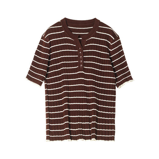 丁摩桑蚕丝条纹短袖T恤女士新款夏季百搭显瘦真丝针织打底衫上衣AL25032 商品图6