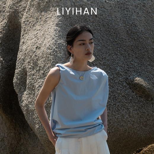LIYIHAN序章 轻盈质感抗皱纯棉斜肩衬衫料上衣无袖衬衫 商品图1