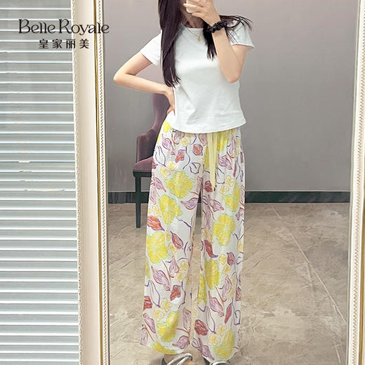 皇家丽美夏季透气两个高品质宽松垂感阔腿裤印花女裤百搭休闲XZ3701 商品图2