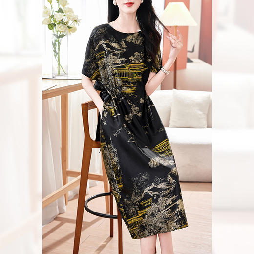丁摩重磅真丝弹力缎高端大牌大码连衣裙女新款夏季桑蚕丝裙AL0307 商品图1