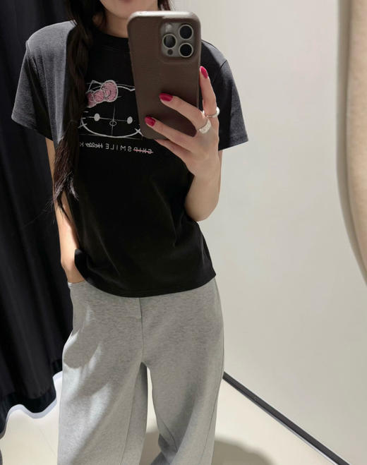 韩国订单Kitty猫做旧修身短袖T恤04241 商品图3