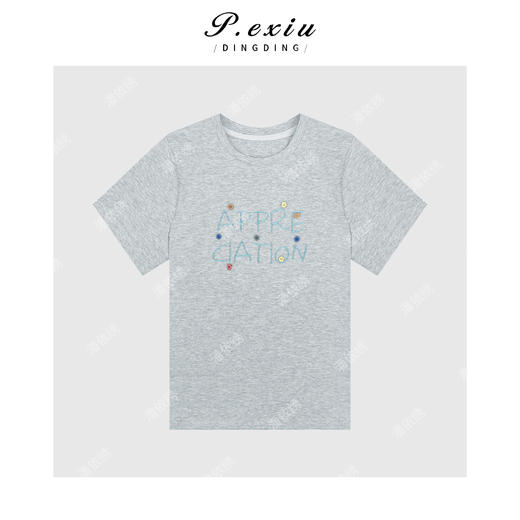 04-3潘依绣丁丁宠粉PanYiXiu/潘依绣设计感韩系彩色字母刺绣短袖T恤 M8806 商品图1