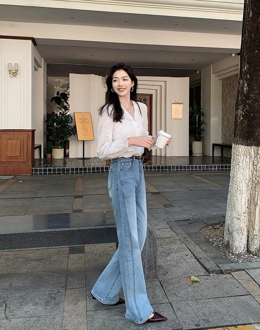 美人鱼大长腿美洋琉璃牛仔裤弹力氧气感微喇裤 商品图4