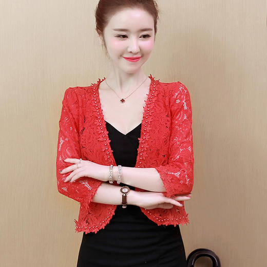 雀说新款蕾丝小披肩开衫短外套女配吊带裙子旗袍穿的洋气钉珠外搭AL3010 商品图2