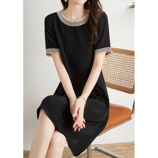 丁摩高级感真丝小黑裙重磅桑蚕丝连衣裙女装新款夏天黑色裙子AL3013 商品图0