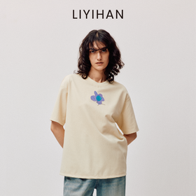 LIYIHAN序章  高端爽滑裸感棉印花花朵针织T恤宽松短袖时尚感