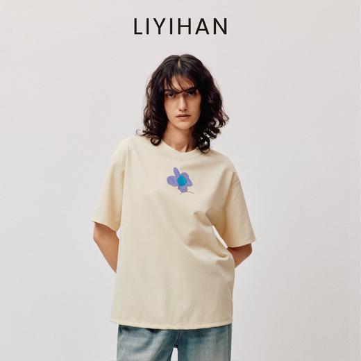 LIYIHAN序章  高端爽滑裸感棉印花花朵针织T恤宽松短袖时尚感 商品图0