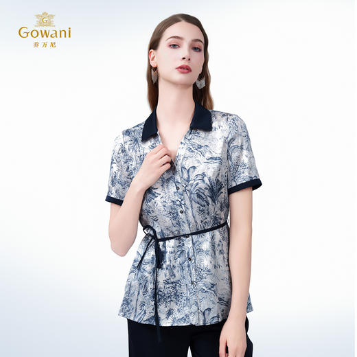 乔万尼新品2025真丝印花衬衫收腰显瘦上衣ED2C435 商品图1